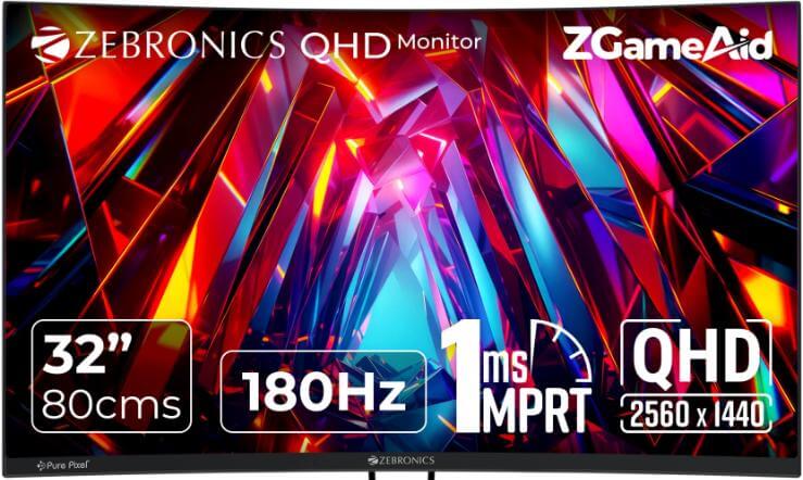 Zebronics ZEB-N32A 32-inch gaming monitor with curved display and 180Hz refresh rate